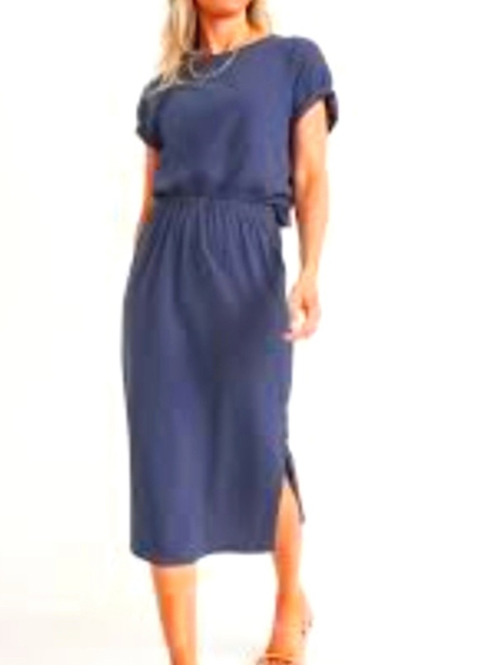 Old Navy Navy Blue slub knit cut out Midi Dress with Elastic Waist and Side Slit